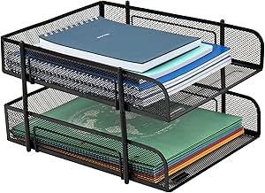 Mind Reader Coleção de rede, bandeja de papel de 2 camadas, tamanho carta, empilhável, suporte de arquivos e documentos, organizador de mesa, malha de metal, 33,7 cm C x 26,7 cm L x 19 cm A, preta