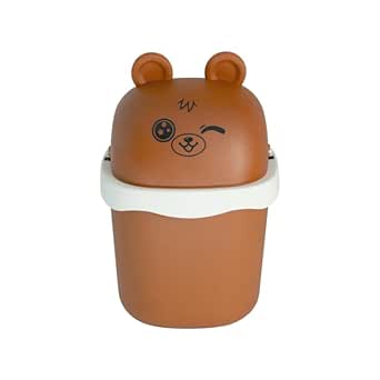 Mini lixeira Multiuso Escritório Aparência fofa Design compacto Decoração Praticidade Estilo kawai Uso diário Pequenos espaços Acessórios de escritório Funcional e bonito. (MARROM-URSO)