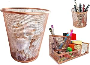 Kit Organizador, Porta Caneta e Lixeira Rose Gold Escritório