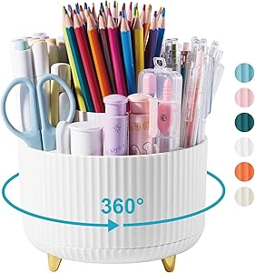 Lolocor Suporte de caneta de mesa, organizador de canetas giratórias 360 com 5 compartimentos, para armazenamento de mesa, artigos de papelaria, copo de lápis, acessórios de mesa para escritório
