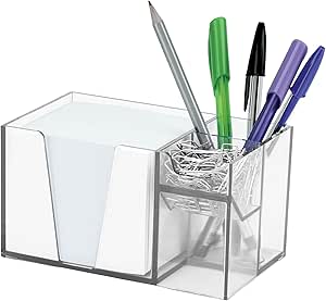Organizador de Mesa Porta Lápis Clip Papel Lembrete (Papel Branco Incluso), Acrimet, (Cor Cristal)
