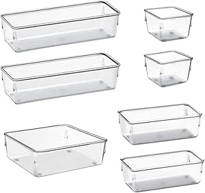 Organizador Modular Acrimet para Gavetas, Bancadas e Armários, Plástico Transparente, Kit com 7 Potes Sortidos
