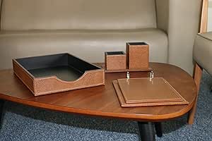 Kit Organizador de Escritório - Conjunto para Organização de Mesa com 3 itens - Couro (Kit Escritório - Couro Caramelo)