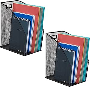 Mind Reader Armazenamento vertical de arquivos, conjunto de 2, organizador de mesa, espaço de trabalho, escritório, malha de metal, 15,9 cm C x 25,4 cm L x 32 cm A, preto