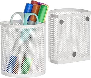 LUCYCAZ Suporte magnético para lápis – acessórios de armário, pacote com 2 porta-canetas magnéticas para geladeira, escola e escritório (branco)