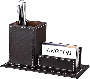KINGFOM Acessórios de escritório Multiuso Couro Desktop Mesh Collection Container Pen Pencil Holder Caddy Organizer & Cartão de visita Suporte (marrom)