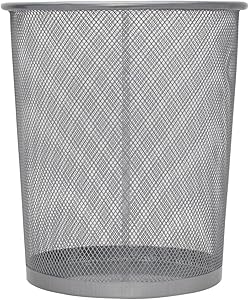 Mimo Style Lixeira para Escritório Tela Silver, 23,5cm x 26cm de Metal, Cor Prateado Cesto com Grade de Metal Ideal para Escritórios e Quartos, Descarte Papeis e Embalagens Facilmente, Capacidade 9L