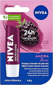 NIVEA Hidratante Labial Amora Shine 4,8 g - Cuidado intensivo para seus lábios, hidratação prolongada, delicioso aroma de amora, pigmentos brilhantes e cor delicada