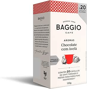 Cápsulas de Café Baggio Café Aroma Chocolate com Avelã, compatível com Nespresso, contém 20 cápsulas